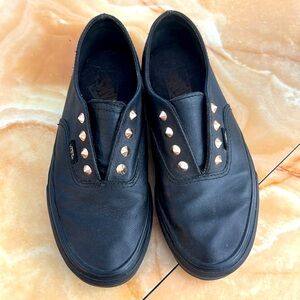 Black and gold vans authentic slip on